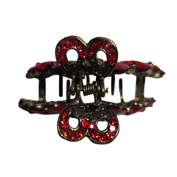 Red Rhinestone Metal Peacock Hair Claw Clip elegant dressy festive holiday - Picture 3 of 5